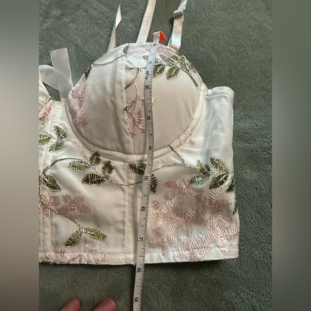 Shein small crop top, white with green and pink floral embroidery. - Picture 11 of 11